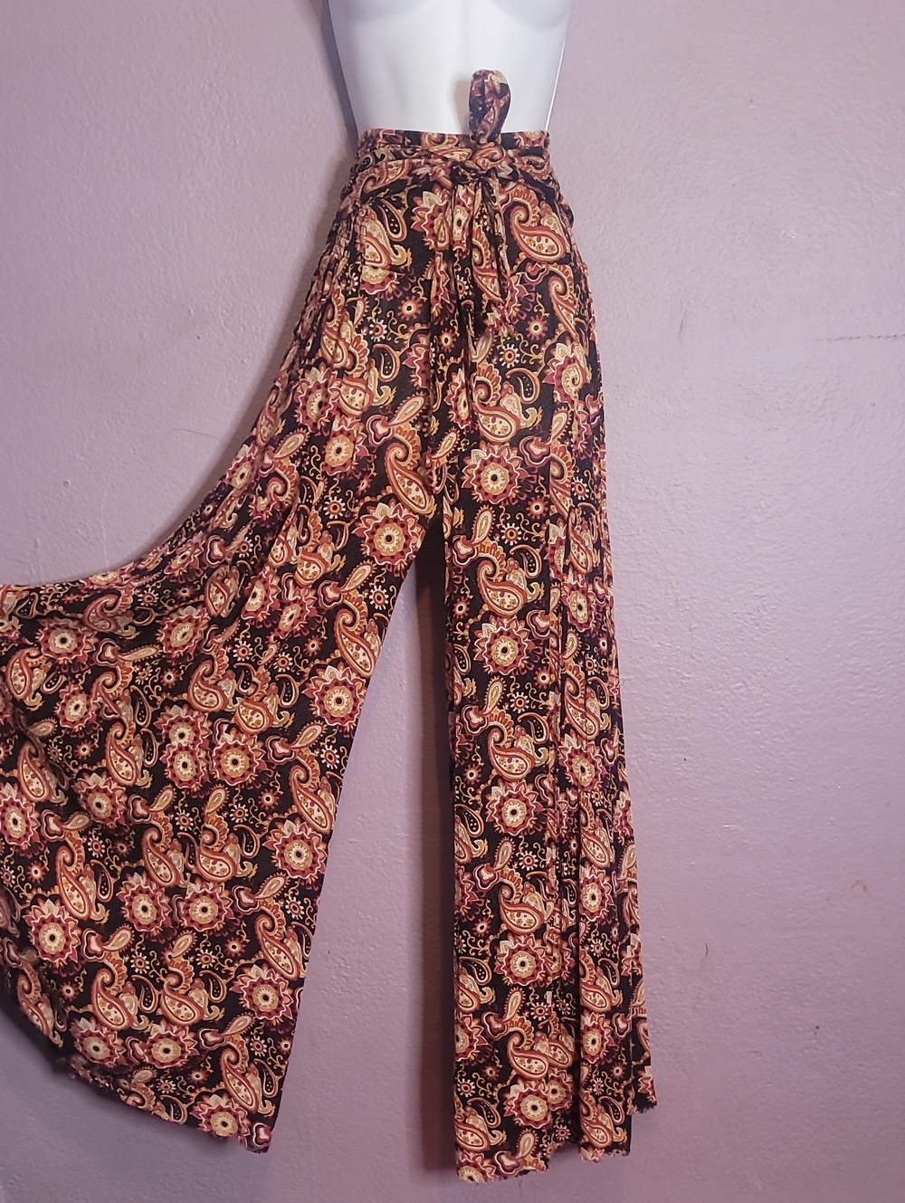Paisley-Print Wide Leg Palazzo Pants in Brown & Black